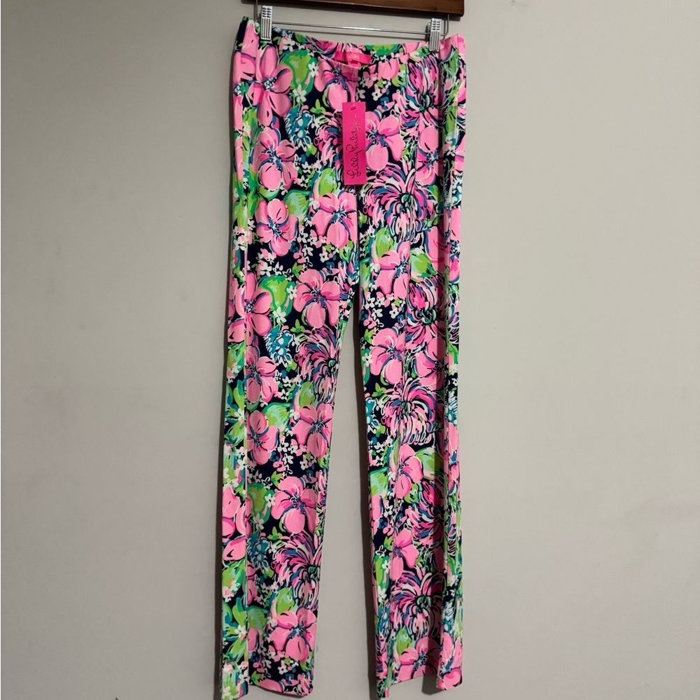 Lilly Pulitzer Pink and Green Floral Wide Leg Pants - Picture 4 of 11